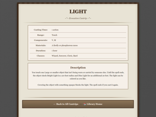 library/spells/cantrips/light screenshot