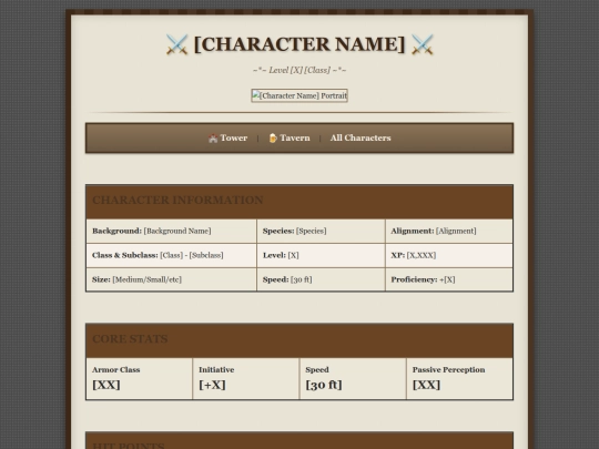 tavern/characters/character-template screenshot
