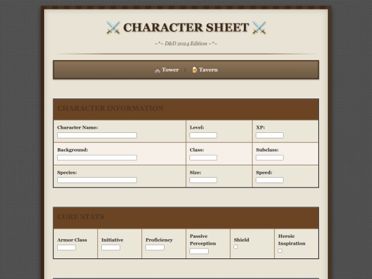 tavern/fillable-character-sheet screenshot