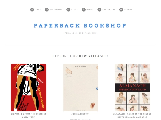 paperback bookshop develop website screenshot