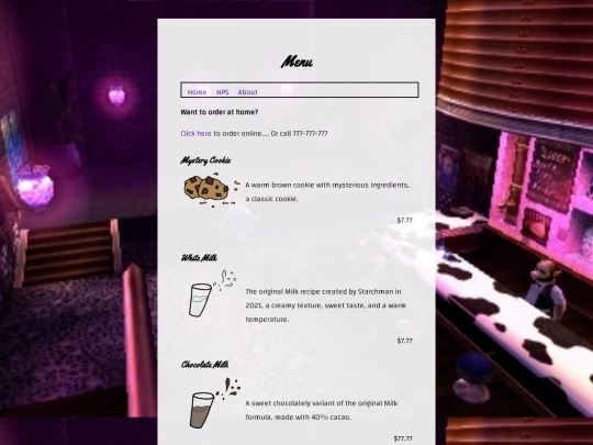Menu screenshot