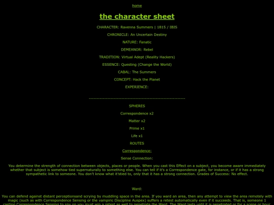 charSheet screenshot