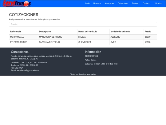 paginas/Cotizacion screenshot