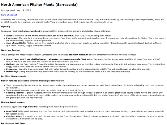 caresheets/sarracenia screenshot