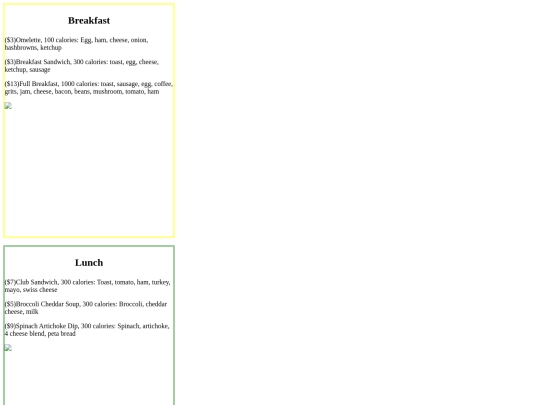 restaurant-menu screenshot