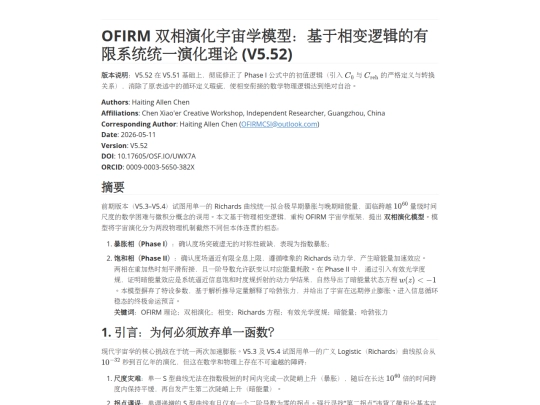 OFIRM 双相演化宇宙学模型：基于相变逻辑的有限系统统一演化理论v5.52 screenshot
