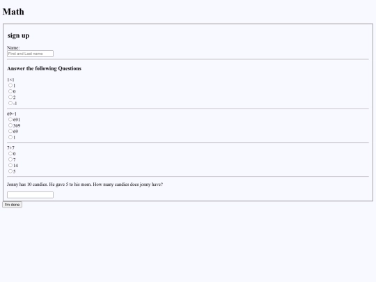 Mathtest screenshot