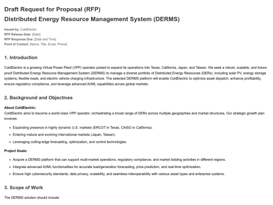 DERMS /Draft Request for Proposal (RFP) for DERMS screenshot