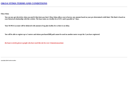 Tokens/terms and conditions screenshot