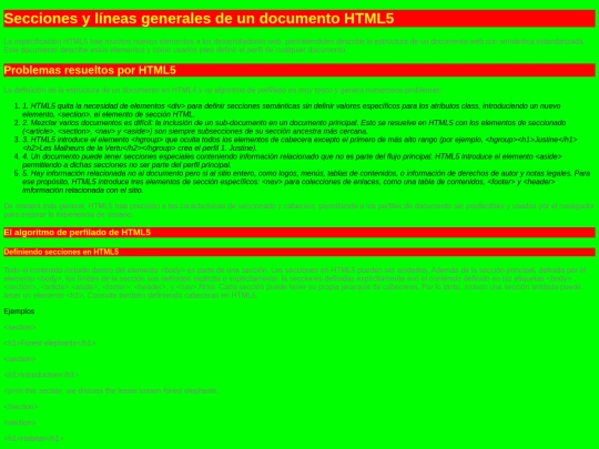 Secciones y líneas generales de un documento HTML5 screenshot