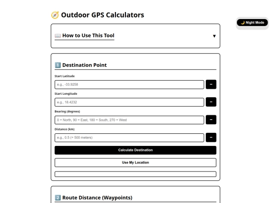 extended web apps online/OUTDOOR GPS CALCULATOR screenshot