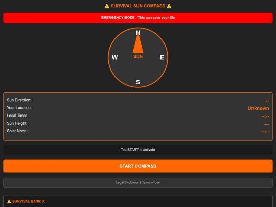 extended web apps online/SURVIVAL SUN COMPASS INDEX screenshot