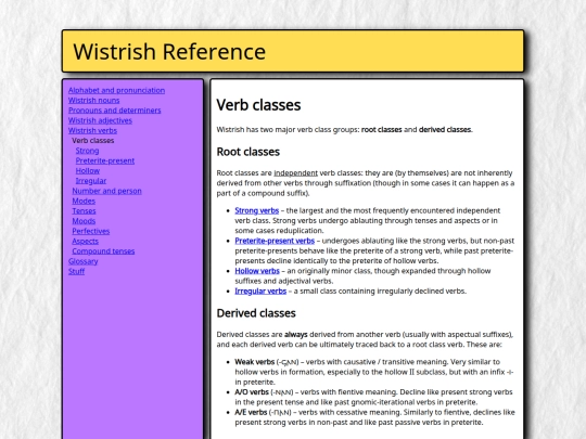 grammar/verbs/classes screenshot