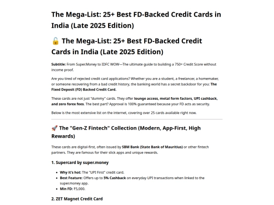best-fd-backed-credit-cards-india-2025 screenshot