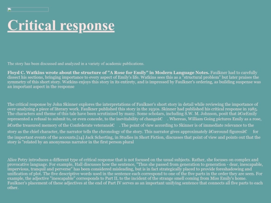 A rose for Emily. Html/Criticalresponse screenshot