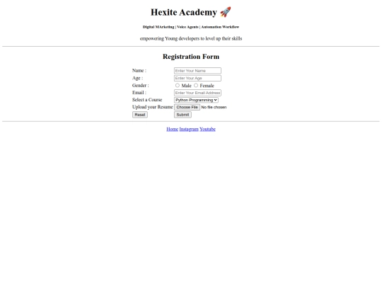 Hexite Academy /register screenshot