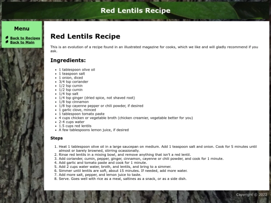recipes/lentils screenshot