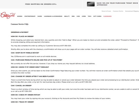 c21stores_faq screenshot