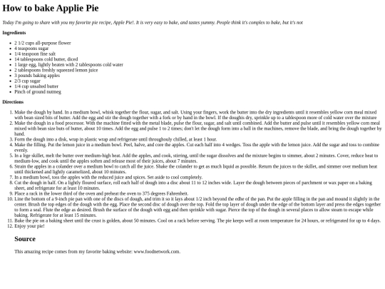 Apple pie recipe screenshot