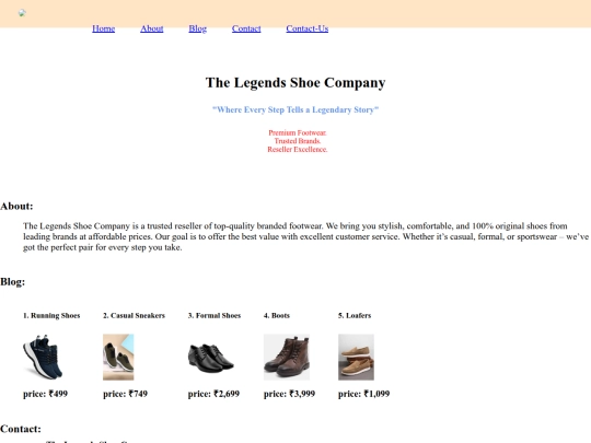 Sample shoe website  screenshot