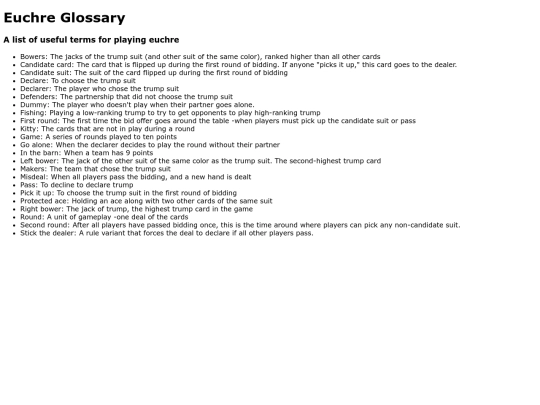euchreglossary screenshot