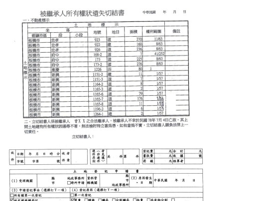 土地所有權狀遺失切結書 screenshot