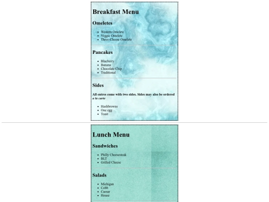 menu screenshot