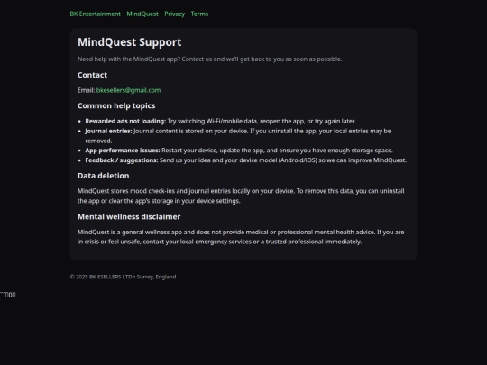 mindQuest/support screenshot