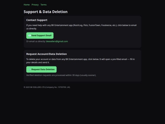 support screenshot