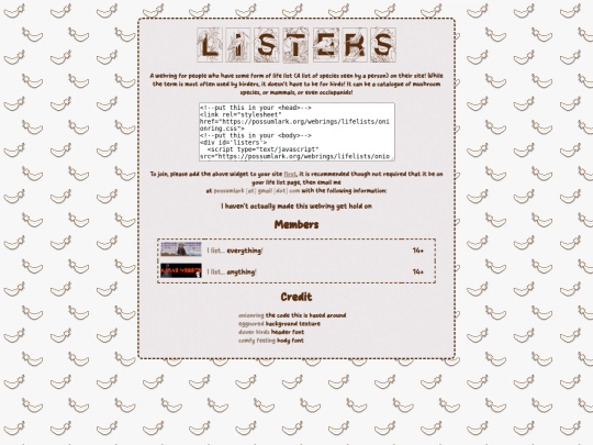 webrings/lifelists screenshot