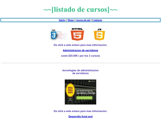 Cursos/menu screenshot