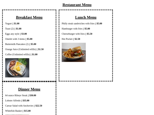 menu screenshot