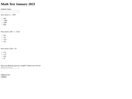 mathtest screenshot