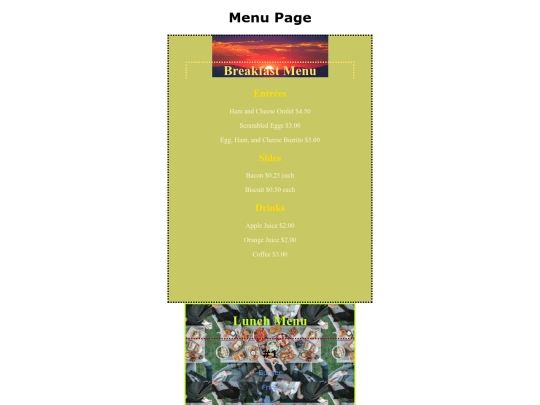 food-menus screenshot