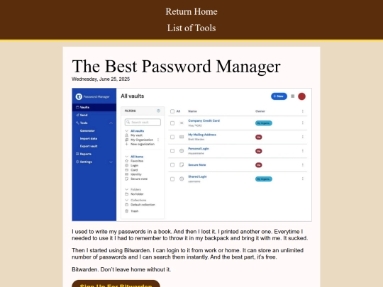 Tools For Life/tool-bitwarden screenshot
