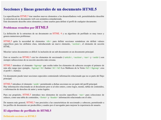 mooc/Secciones y lineas generales de un documento HTML5 screenshot