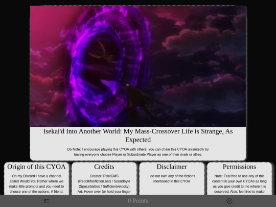 Mass Crossover Isekai CYOA V1.0/Mass Crossover Isekai screenshot