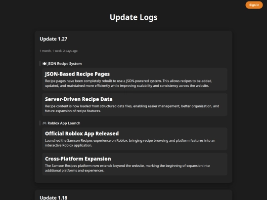Pages/updates screenshot