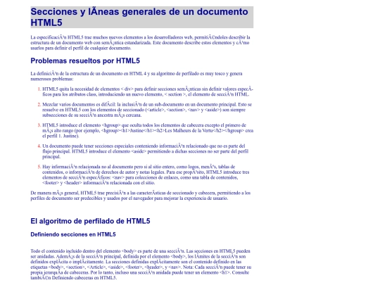 Secciones y lineas Generales de un documento HTML5 screenshot
