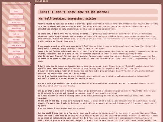 writings/Rant: I don't know how to be normal screenshot