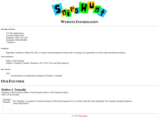 aboutsnipehunt/aboutus screenshot