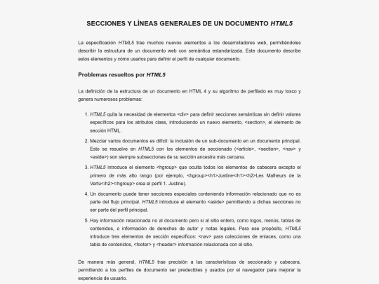 Secciones y lineas generales de un documento HTML5 screenshot