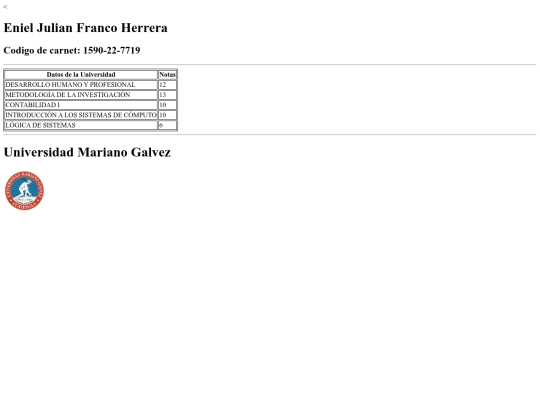 Datos de universidad screenshot