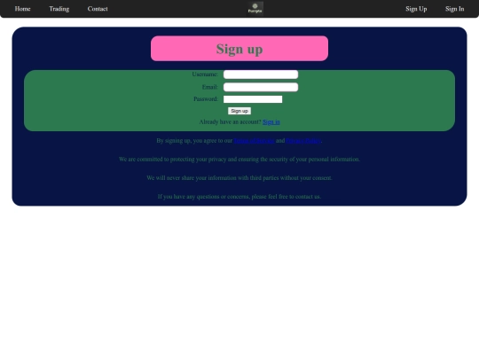 signup screenshot