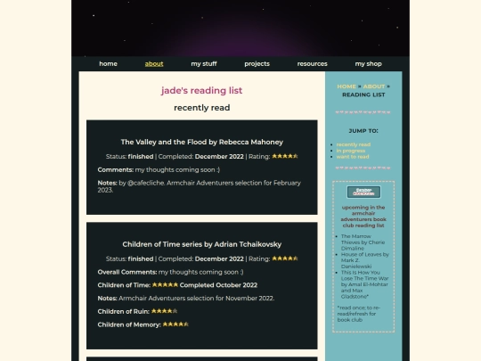 about/reading-list screenshot