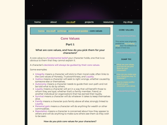 my-stuff/writings/advice-and-guides/core-values screenshot