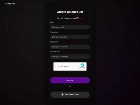 Zenith Skidded Source/auth/register screenshot