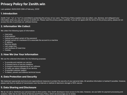 Zenith Skidded Source/privacy-policy screenshot