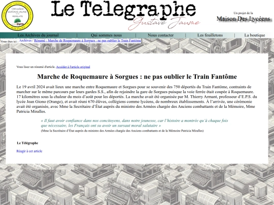 Le Télégraphe - Gustave Jaume/Articles/art0004 - Résumé screenshot