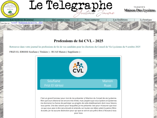 Le Télégraphe - Gustave Jaume/Articles/cvl2025 screenshot